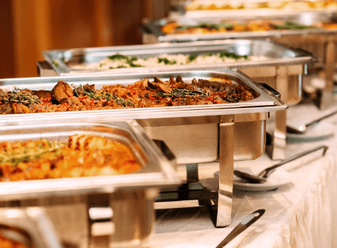 Corporate catering buffet setup with elegant presentation